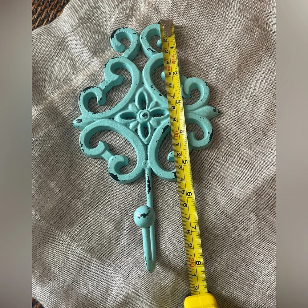 Vintage Iron And Metal Turquoise Wall Hook